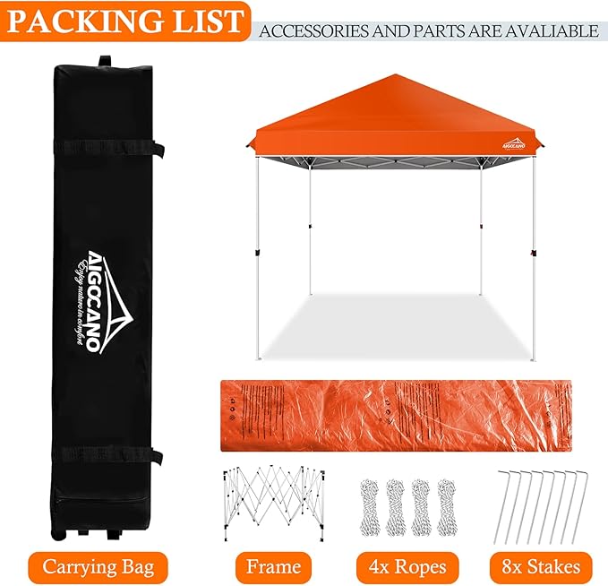 Pop up Canopy Tent,10x10 Instant Outdoor Canopy for Parties with Wheeled Bag(Orange)