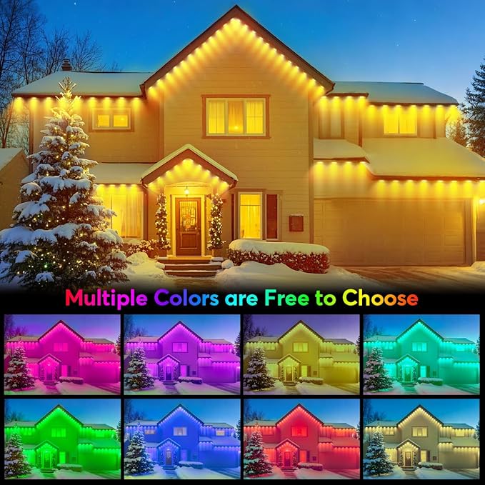 200ft Permanent Outdoor Lights for House, App & Remote Control, RGB Smart Eaves Lights IP68 Waterproof for Christmas, Holiday, Daily Decor, 100LEDs
