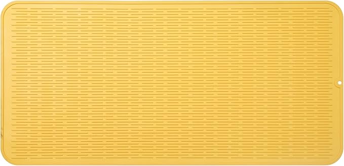 Silicone Dish Drying Mat for Multiple Usage,Easy clean,Eco-friendly,Heat-resistant Silicone Mat for Kitchen Counter or Sink,Refrigerator or Drawer Liner Yellow 5XL 36inches x 18inches