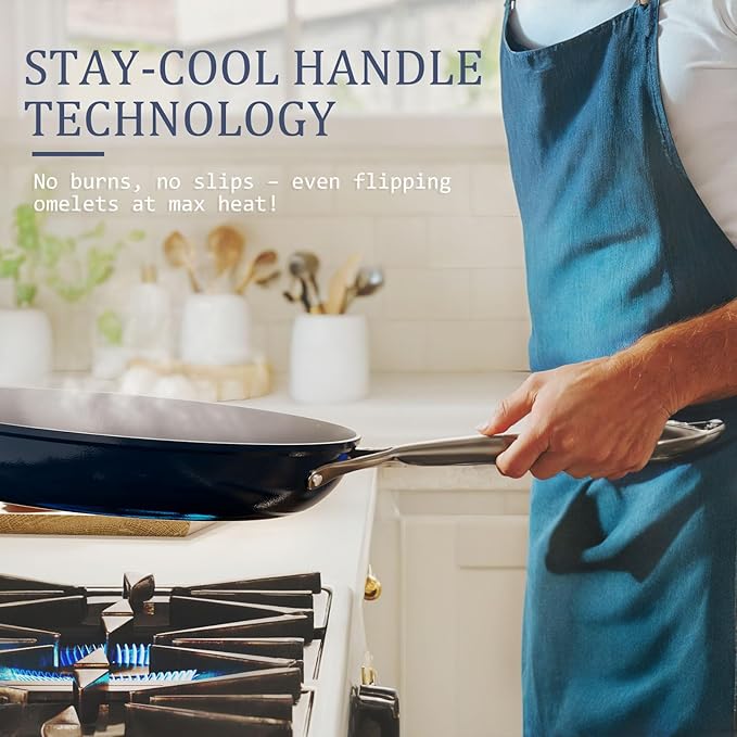 Nonstick Ceramic Sautรฉ Pan with Lid (4.5 qt, 11"), Deep Frying Pan for All Cooktops - Non Toxic, PTFE/PFAS Free, Dishwasher & Oven Safe up to 500ยฐF - with Stay Cool Handle - Caribbean Blue