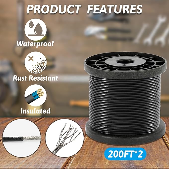 400 Ft String Light Hanging Kit Outdoor, Nylon Coated Stainless Steel 304 Wire Rope, String Light Kit Included Enough Accessories, Guide Wire for Outdoor String Lights, Patio Lights, Camping Lights