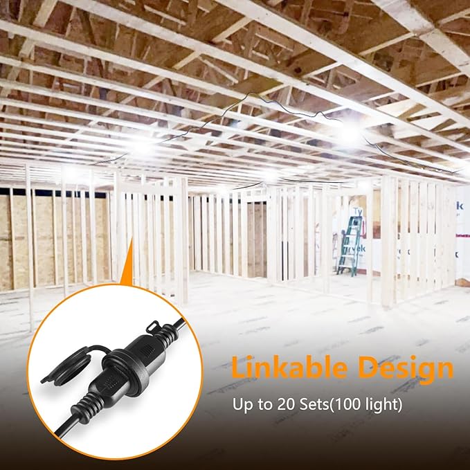 50ft LED Construction String Lights,Super Bright 150W 15000LM Waterproof IP67 Led String Work Lights, Construction Temporary Lights (Upgrad 50ft-5lights).