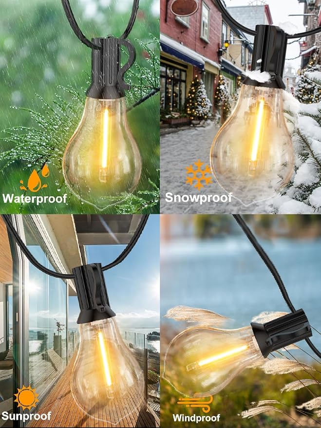 String Lights for Outside 200 FT Outdoor String Lights Waterproof with 100+6ea A39 Shatterproof Warm Bistro Lights for Patio Gazebo Backyard Garden, 2x100FT Linkable