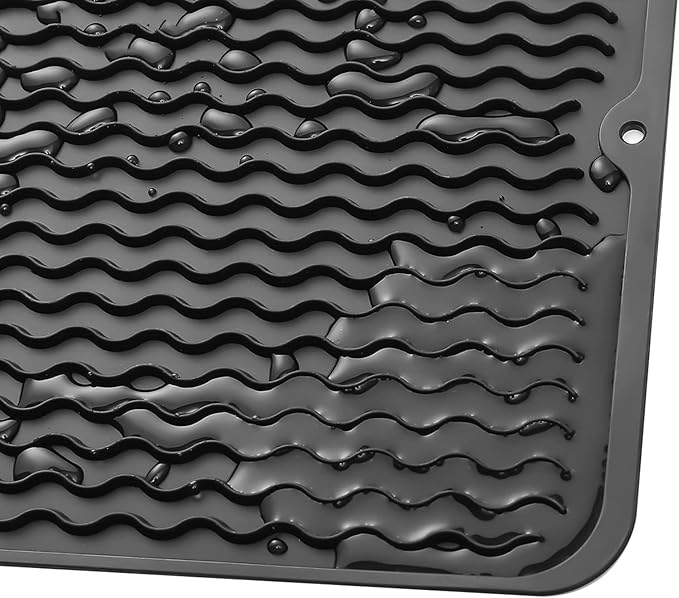 Silicone Dish Drying Mat for Multiple Usage,Easy clean,Eco-friendly,Heat-resistant Silicone Mat for Kitchen Counter or Sink,Refrigerator or Drawer liner Black M 12 inches x 12 inches