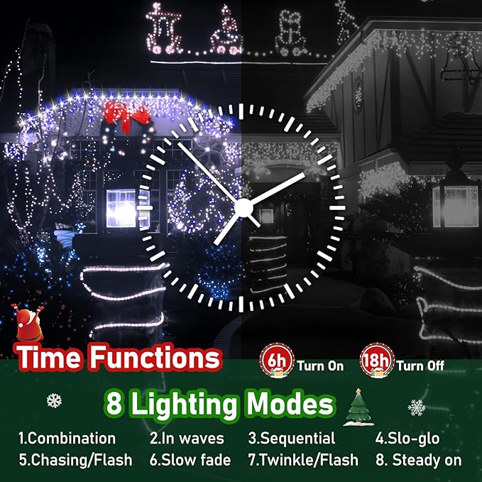 XURISEN Upgraded 403FT 1000 LED Christmas Lights Outdoor, Super Long String Lights 8 Modes & Memory Timer Plug in Fairy Lights for Home Xmas Tree Party Wedding Decor -Blue and White
