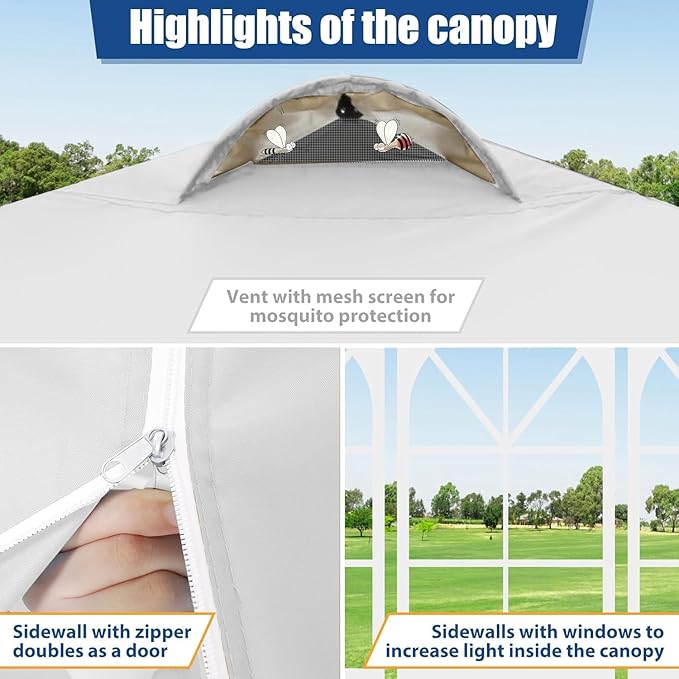 COBlZI 10x10 Pop Up Canopy Tent with 4 Removable Sidewalls,Waterproof Commercial Easy up Adjustable Gazebo with Air Vent, 4 Sandbags,4 Stakes & 8 Ropes(Tents for Party/Exhibition,White