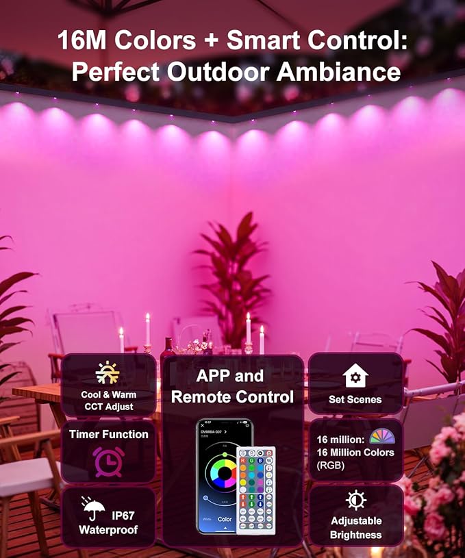 150Ft Permanent Outdoor Lights,Smart RGB Outdoor Lights with Remote APP Control, IP67 Waterproof Outside Light for House for Christmas, Halloween, Holiday, Party, Daily