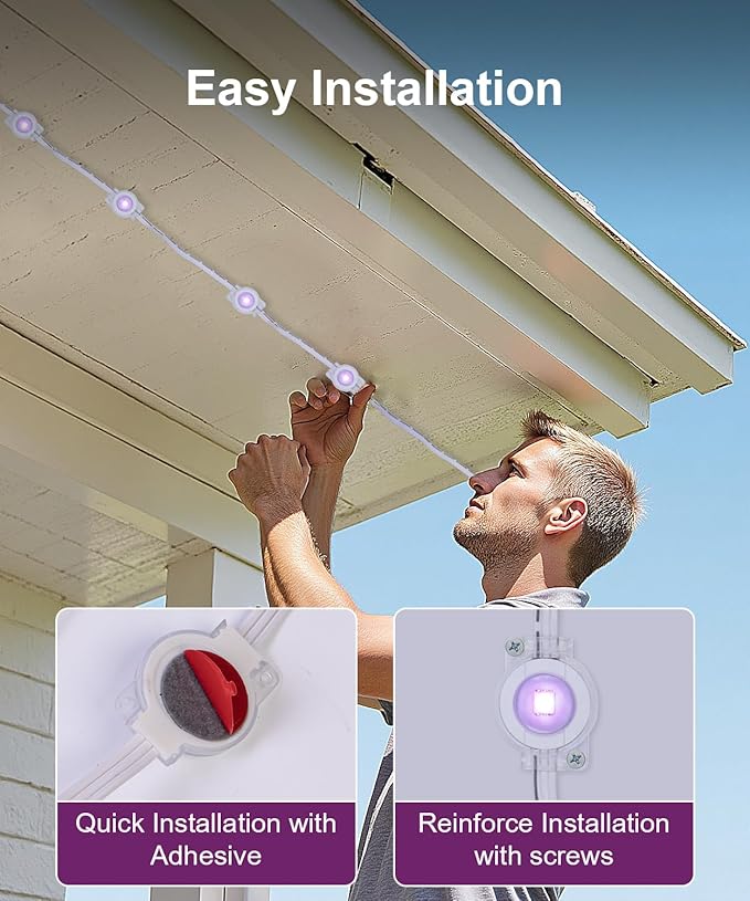 150Ft Permanent Outdoor Lights,Smart RGB Outdoor Lights with Remote APP Control, IP67 Waterproof Outside Light for House for Christmas, Halloween, Holiday, Party, Daily