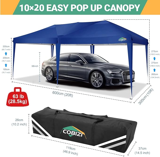 COBIZI Canopy 10x20 Pop Up Canopy Tent with 6 Sidewalls Easy Pop Up Tent 10x20 Waterproof Commercial Instant Shelter UPF 50+ Portable Gazebo Wedding Tents for Parties Carport Vender Events