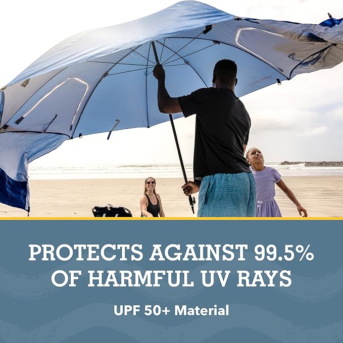 Sport-Brella Super-Brella SPF 50+ Sun and Rain Canopy Umbrella for Camping, Beach and Sports Events (8-Foot, Blue, 2-Pack)