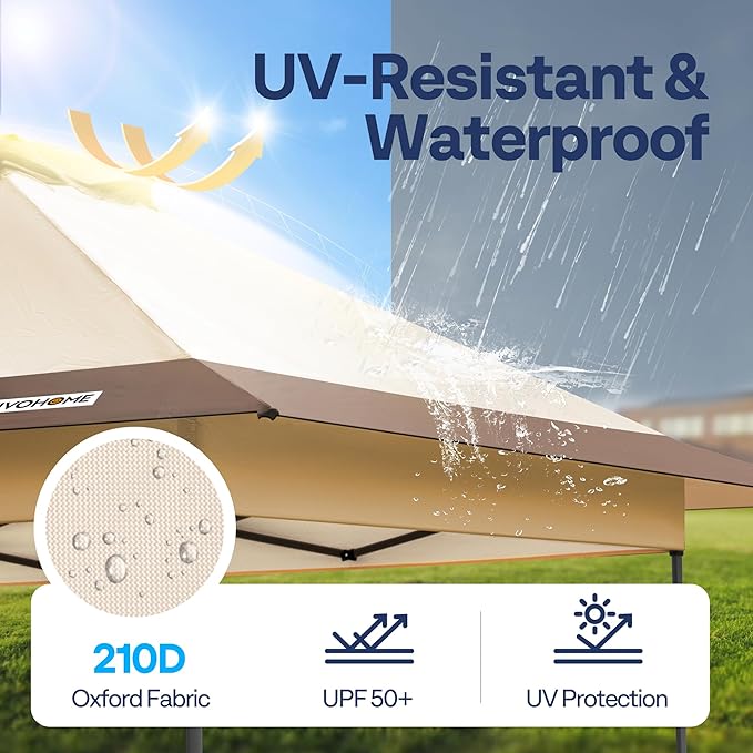 VIVOHOME10x10ft Pop Up Canopy Tent One Push Setup Outdoor Portable Shelter Tent Heavy Duty with Wheel Carry Bag and 4 Sandbags,2 Tiers Roof for Patio Garden Backyard, Beige