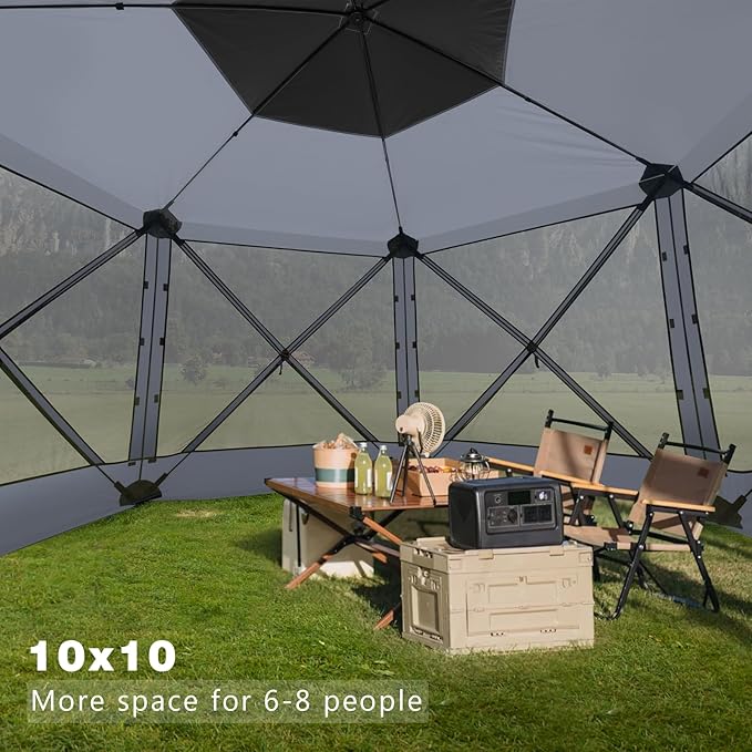 MASTERCANOPY 10x10FT Pop Up Gazebo Screen Tent - Instant Screen House with Netting, Quick Set, Outdoor Canopy Shelter with Carry Bag for Camping, Backyard & Patio (Gray)