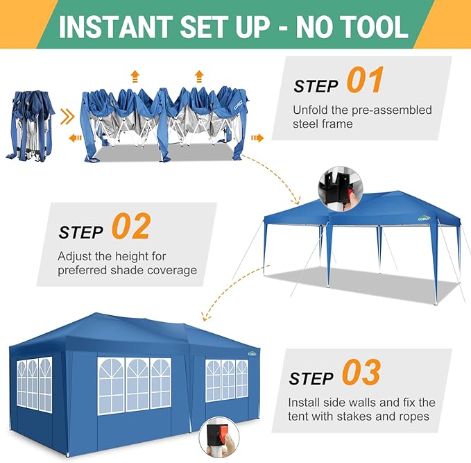 COBIZI Canopy 10x20 Pop Up Canopy Tent with 6 Sidewalls Easy Pop Up Tent 10x20 Waterproof Commercial Instant Shelter UPF 50+ Portable Gazebo Wedding Tents for Parties Carport Vender Events