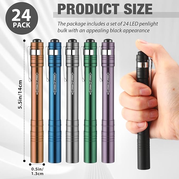 24 Pack Mini Pen Flashlights Bulk LED Pen Lights Aluminum Pocket Flashlights with Clips Small Handheld Torches Gifts for Camping Hiking Emergency Outdoor (Blue)