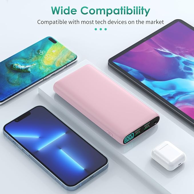 Portable Charger 38800mAh,LCD Display Power Bank,5 USB Outputs Battery Pack Backup,USB-C in&out Dual Input Phone Charging Compatible with iPhone 16/15/14/13 Pro,Android Samsung Galaxy Pixel Nexus-Pink