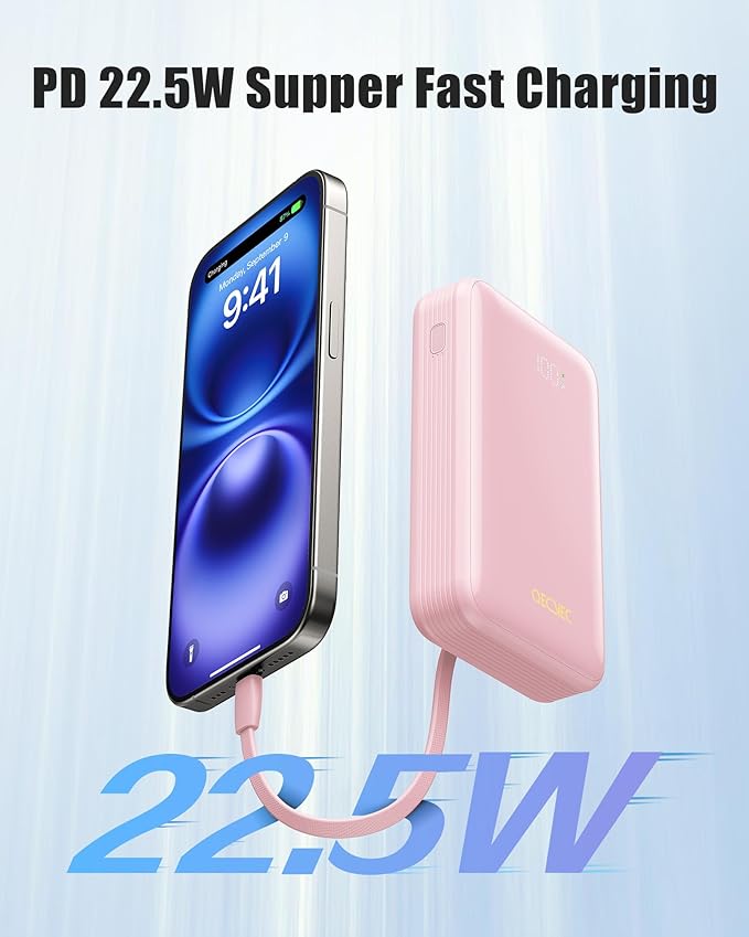 Portable Charger 20000mAh, 22.5W Power Bank Fast Charging, High Capacity Cell Phone Portable Power Banks with for iPhone, Samsung, Android etc, Travel Essential (Pink)