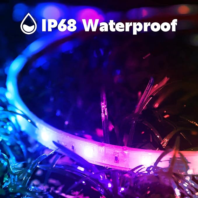 100Ft Outdoor LED Strip Lights Waterproof,Music Sync RGB IP68 Outside Led Light Strips Waterproofs with App and Remote,Exterior Led Rope Lights Waterproof for Deck,Balcony,Roof,Garden,Pool