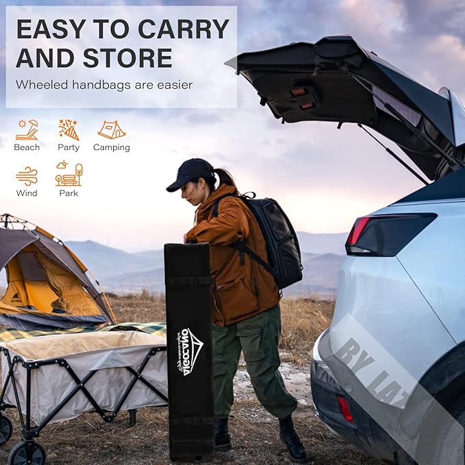 Pop up Canopy Tent,10x10 Instant Outdoor Canopy for Parties with Wheeled Bag,Black