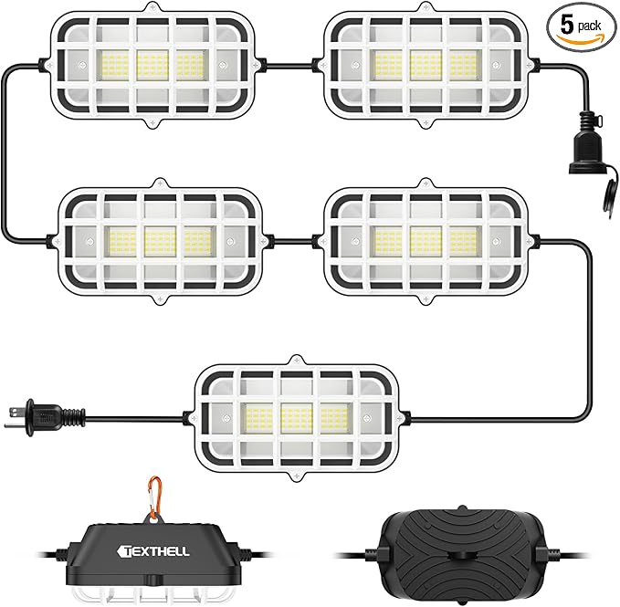 50FT LED Construction String Lights, 75W Super Bright 7500LM Plug in Linkable String Work Lights, 5000K Waterproof IP67 Temporary Lighting for Construction Sites, Jobsites, Indoor & Outdoo