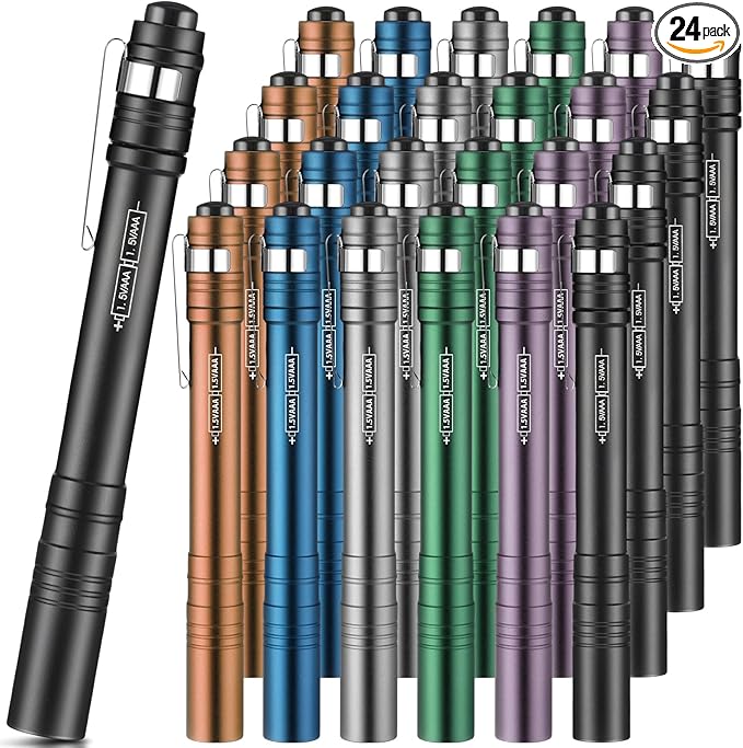 24 Pack Mini Pen Flashlights Bulk LED Pen Lights Aluminum Pocket Flashlights with Clips Small Handheld Torches Gifts for Camping Hiking Emergency Outdoor (Blue)