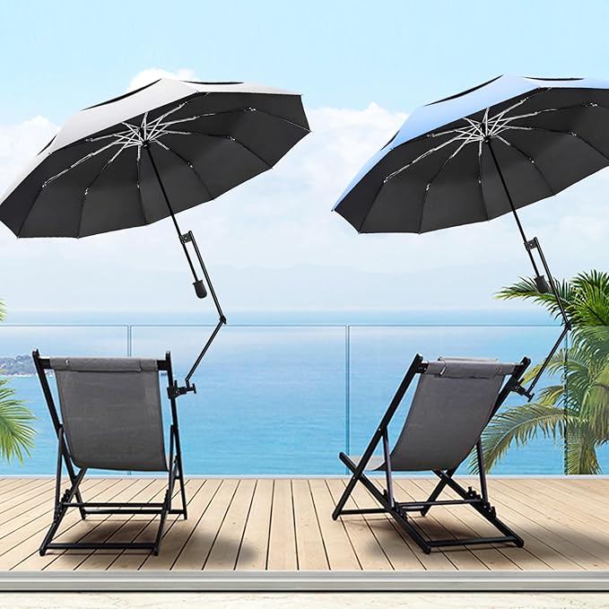 UPF 50+ Beach Umbrella with Adjustable Universal Clamp