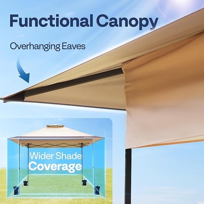 VIVOHOME10x10ft Pop Up Canopy Tent One Push Setup Outdoor Portable Shelter Tent Heavy Duty with Wheel Carry Bag and 4 Sandbags,2 Tiers Roof for Patio Garden Backyard, Beige