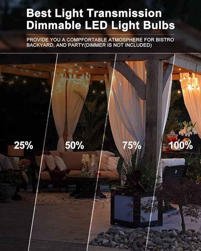 Lightdot LED Outdoor String Lights 300FT Patio Lights with 96 Shatterproof ST38 Vintage Edison Bulbs, Outside Hanging Light Waterproof for Porch, Deck, Garden, Backyard, Balcony, Dimmable- ETL Listed