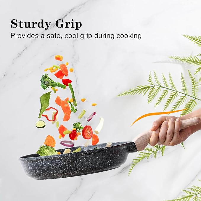 Nonstick Frying Pan Skillet, 9.5 Inch Granite Egg Omelet Pan, Healthy and Non Toxic, Induction Compatible, PFOA Free