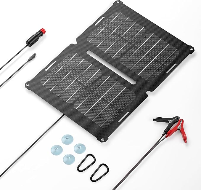 GRECELL 12V 25W Solar Battery Charger Maintainer, Portable Solar Panel Car Trickle Charger Waterproof 25 Watt Mono+ SAE Cables Kit for Truck Boat RV Motorcycle Truck Marine Vehicle Battery
