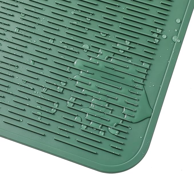 Silicone Dish Drying Mat for Multiple Usage,Easy clean,Eco-friendly,Heat-resistant Silicone Mat for Kitchen Counter or Sink,Refrigerator or Drawer Liner Green 2XL 24 inches x 18 inches