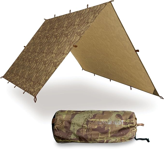 AquaQuest Defender Tarp – 100% Waterproof (20,000mm) Heavy-Duty Shelter for Camping, Bushcraft, Survival, Hammock, Basecamp, Hunting, Hiking & All-Season Use – 30 Options Available: 5 Sizes & 6 Colors