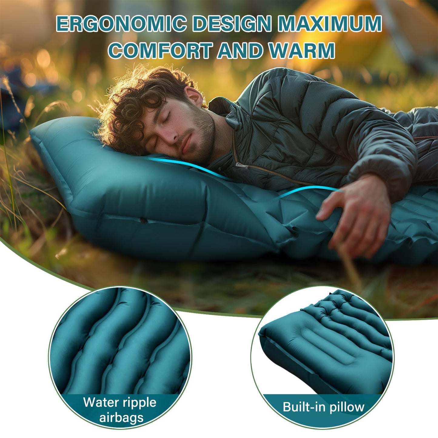 Camping Sleeping Pad, Ultralight Camping Mat with Pillow Built-in Foot Pump Inflatable Sleeping Pads Compact for Camping Backpacking Hiking Traveling - Orange
