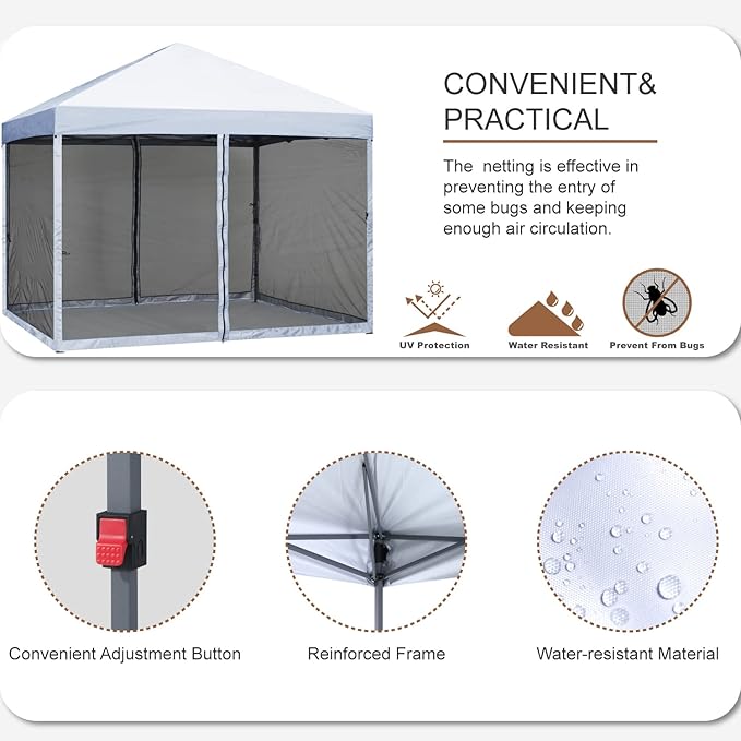 MASTERCANOPY Pop-Up Setup Outdoor Canopy with Netting Screen Walls (10x10, White)