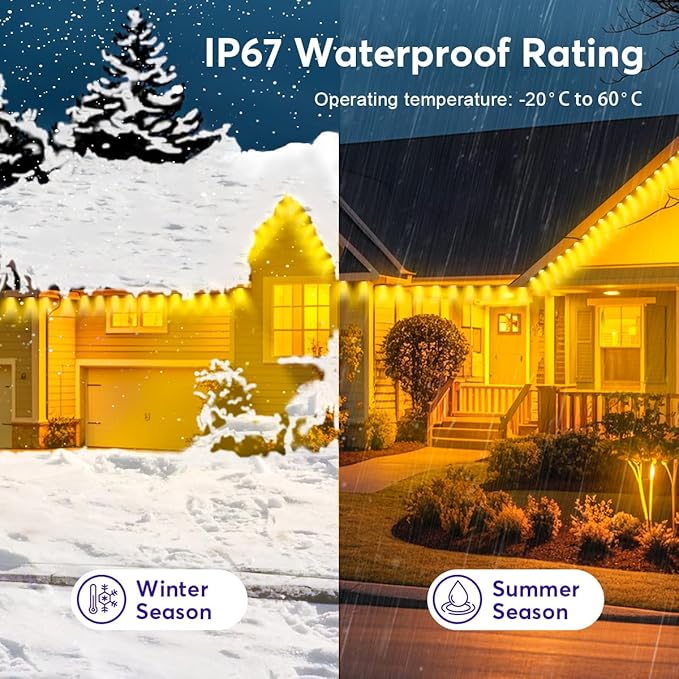 200ft Permanent Outdoor Lights for House, App & Remote Control, RGB Smart Eaves Lights IP68 Waterproof for Christmas, Holiday, Daily Decor, 100LEDs