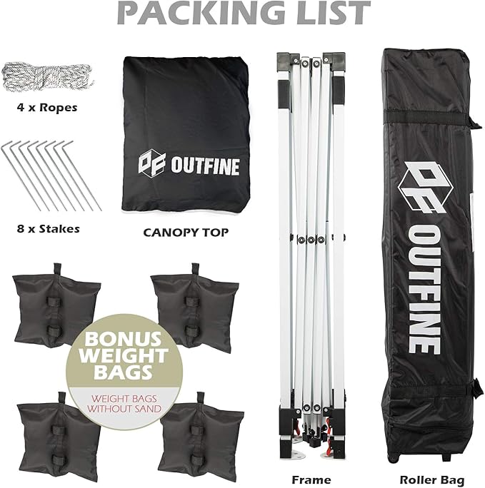 OUTFINE Pop-up Canopy 10x10 Patio Tent Instant Gazebo Canopy with Wheeled Bag,Canopy Sandbags x4,Tent Stakesx8 (Black, 10 * 10FT)