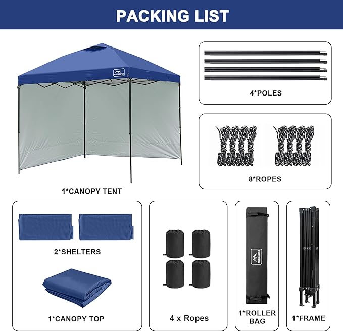 KAMPKEEPER 10x10 Easy Pop Up Canopy Tent with 2 Sidewalls, Instant Outdoor Shade Shelter with 2 PCS Removable 10FT Sun Walls, Quick Setup Waterproof and UV-Resistant for Patio, Camping, Backyard