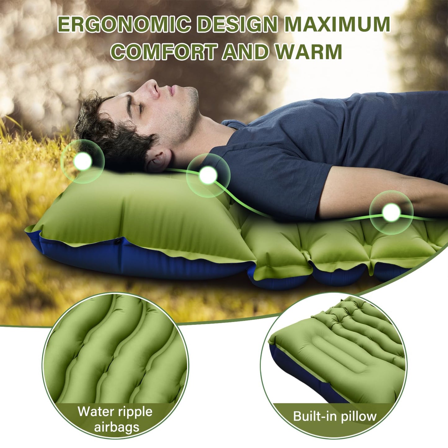 Camping Sleeping Pad, Ultralight Camping Mat with Pillow Built-in Foot Pump Inflatable Sleeping Pads Compact for Camping Backpacking Hiking Traveling - Orange