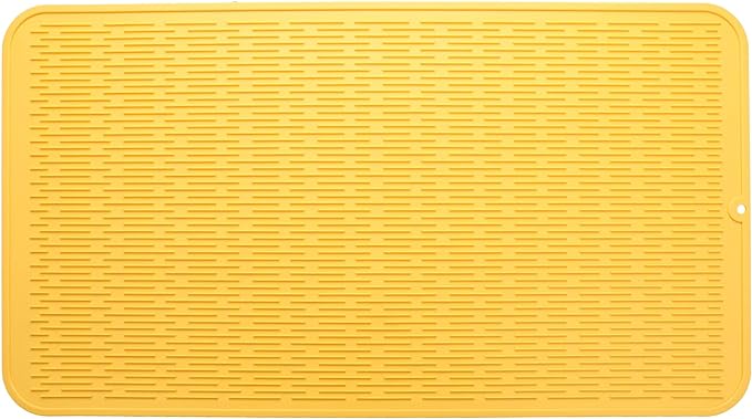 Silicone Dish Drying Mat for Multiple Usage,Easy clean,Eco-friendly,Heat-resistant Silicone Mat for Kitchen Counter or Sink,Refrigerator or Drawer Liner Yellow 4XL 32 inches x 18 inches