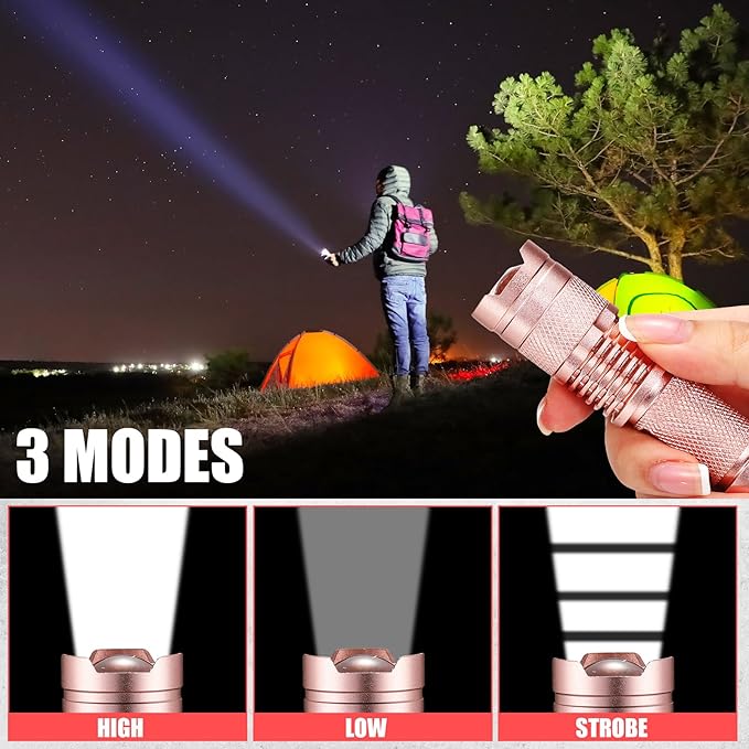Fumete 20 Pieces LED Flashlight Mini 3 Mode Tactical Torch Small Water Resistant Pocket Flash Light Adjustable Focus Light Pen for Men, Father, Indoor Outdoor Hiking(Pink)