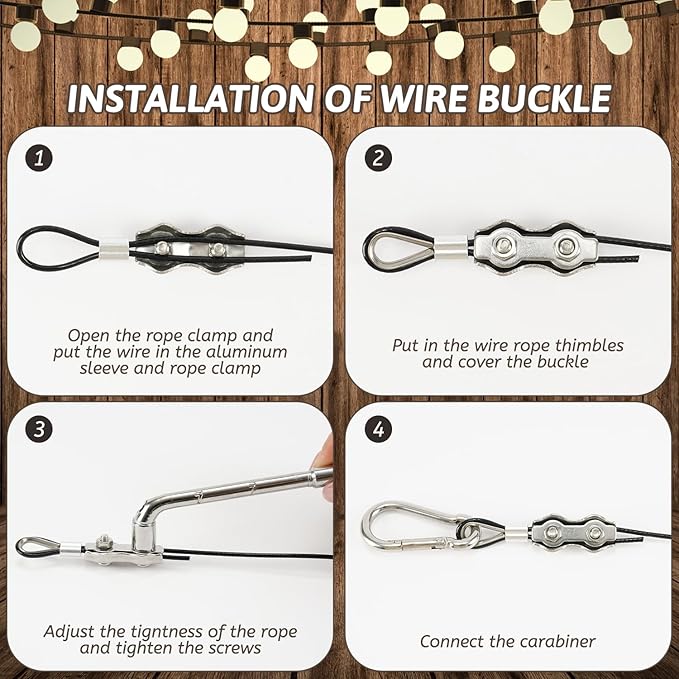 400 Ft String Light Hanging Kit Outdoor, Nylon Coated Stainless Steel 304 Wire Rope, String Light Kit Included Enough Accessories, Guide Wire for Outdoor String Lights, Patio Lights, Camping Lights