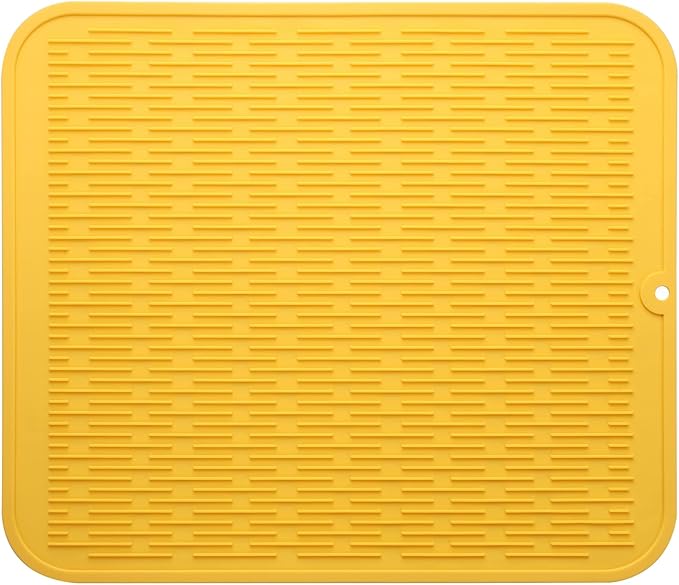 Silicone Dish Drying Mat for Multiple Usage,Easy clean,Eco-friendly,Heat-resistant Silicone Mat for Kitchen Counter or Sink,Refrigerator or Drawer Liner Yellow 2XL 24 inches x 18 inches