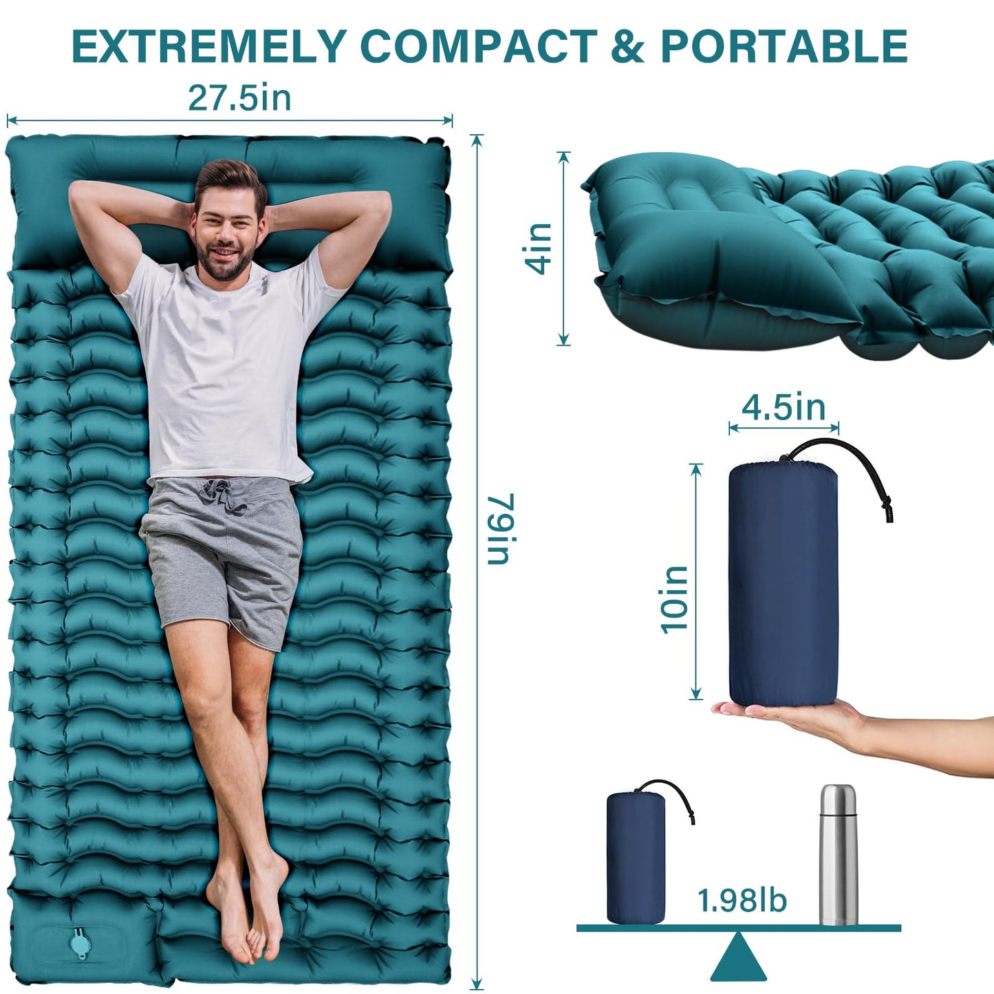Camping Sleeping Pad, Ultralight Camping Mat with Pillow Built-in Foot Pump Inflatable Sleeping Pads Compact for Camping Backpacking Hiking Traveling - Orange