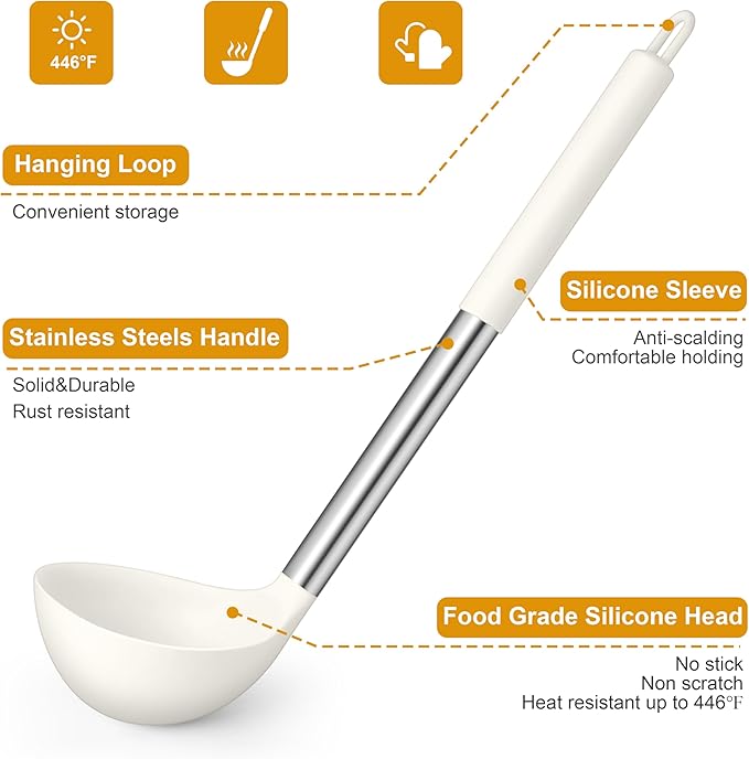 LIANYU 15 Pcs Cooking Kitchen Utensils Set with Holder, Silicone Kitchen Gadgets with Stainless Steel Handle, Heat Resistant Spatula Tools, Brush Spoon Tong Whisk Ladle Turner for Cookware, White