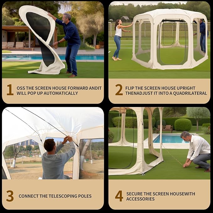Screen House Tent Portable Canopy with Mosquito Net Outdoor Room Perfect for Patio Backyard Gazebo Picnic Mesh.