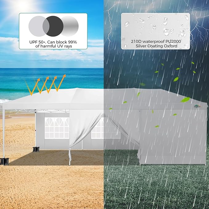 COBIZI 10x30 Pop Up Canopy Tent for Parties with 8 Sidewalls Waterproof Commercial Instant Canopy 10x30 Party Tent for Backyard, Wedding Portable Outdoor Gazebo with Carrybag&4 Sandbags(White