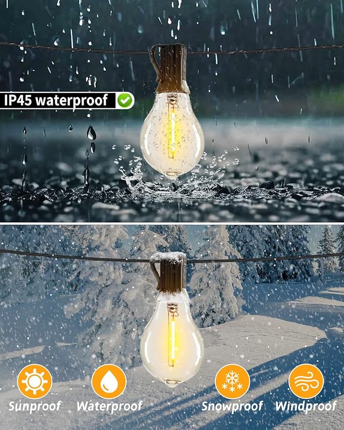 400FT Outdoor String Lights LED Waterproof Patio String Lights for Outside with 200+12ea Extra A39 2200K Warm Yellow Vintage Bulbs for Outdoor Bistro Backyard Lights, 4Pack x 100FT Linkable
