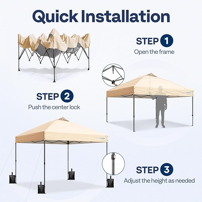 VIVOHOME 10x10ft Pop Up Canopy Tent One Push Setup Outdoor Portable Shelter Tent Heavy Duty with Wheel Carry Bag and 4 Sandbags, Beige