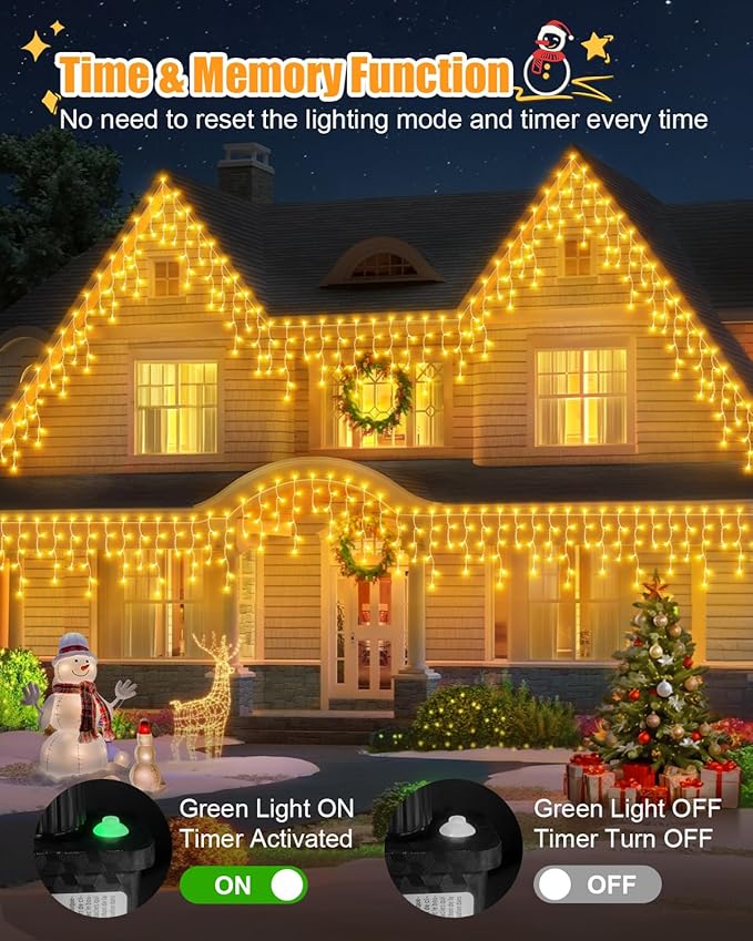 106 FT Christmas Lights Outdoor, 972 LED Waterproof Outside Christmas Lights Plug in, Connectable 8 Modes Hanging Fairy Lights with 216 Drops for House Eaves Yard Patio Wedding Decoration, Warm White