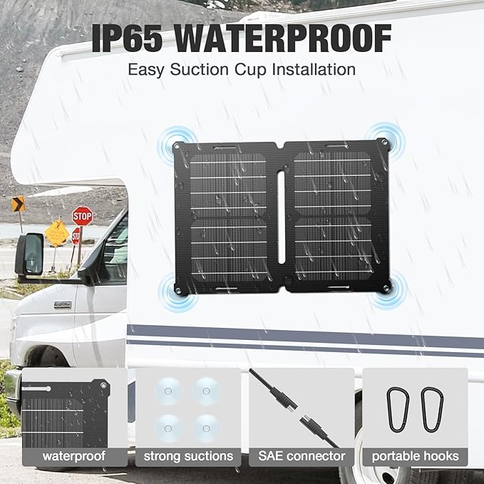 GRECELL 12V 25W Solar Battery Charger Maintainer, Portable Solar Panel Car Trickle Charger Waterproof 25 Watt Mono+ SAE Cables Kit for Truck Boat RV Motorcycle Truck Marine Vehicle Battery