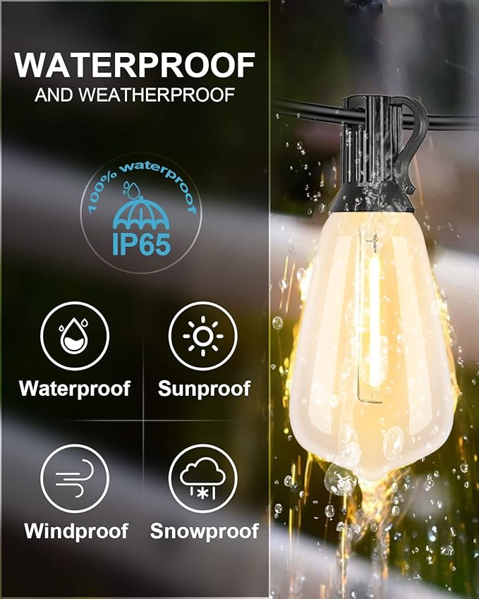Lightdot LED Outdoor String Lights 200FT Patio Lights with 60 Shatterproof S14 Vintage Edison Bulbs, Outside Hanging Light Waterproof for Porch, Deck, Garden, Backyard, Balcony, Dimmable- ETL Listed
